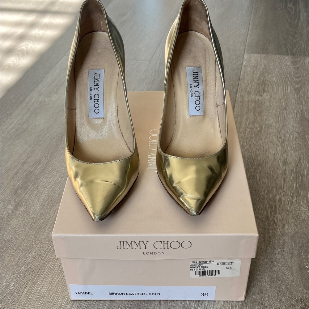 Jimmy Choo Gold Mirror Leather Heels
